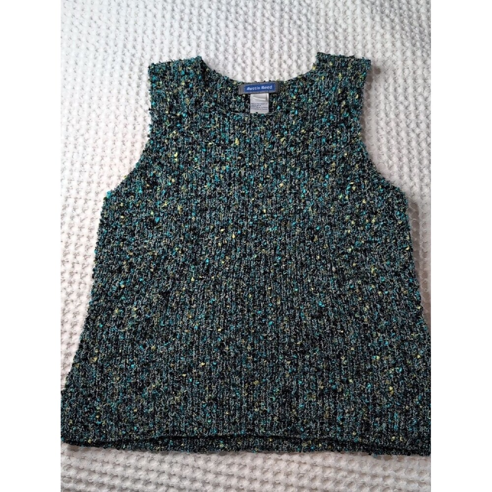 Austin Reed Teal-Green Flecked Tweed Knit Shell Silk Blend Size L